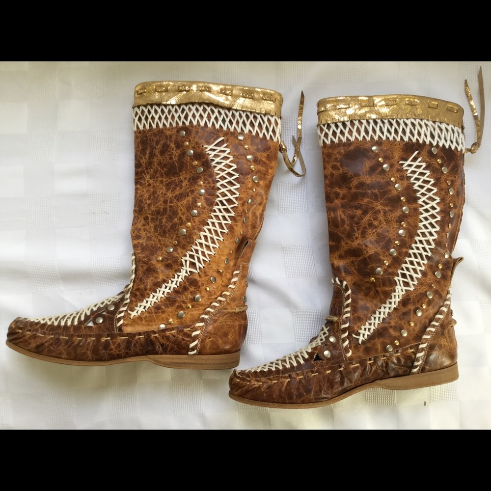 Ladies distressed leather hand made boots